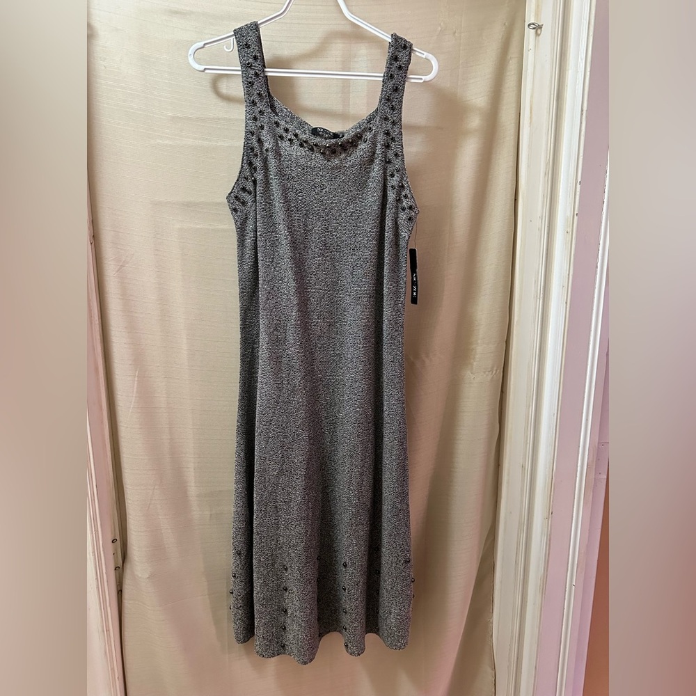 NIC+ZOE Grey Studded Knit Dress PM Petite Medium Stretch NWT $238 Retail